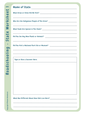 State Worksheet / Travel Journal for Kids