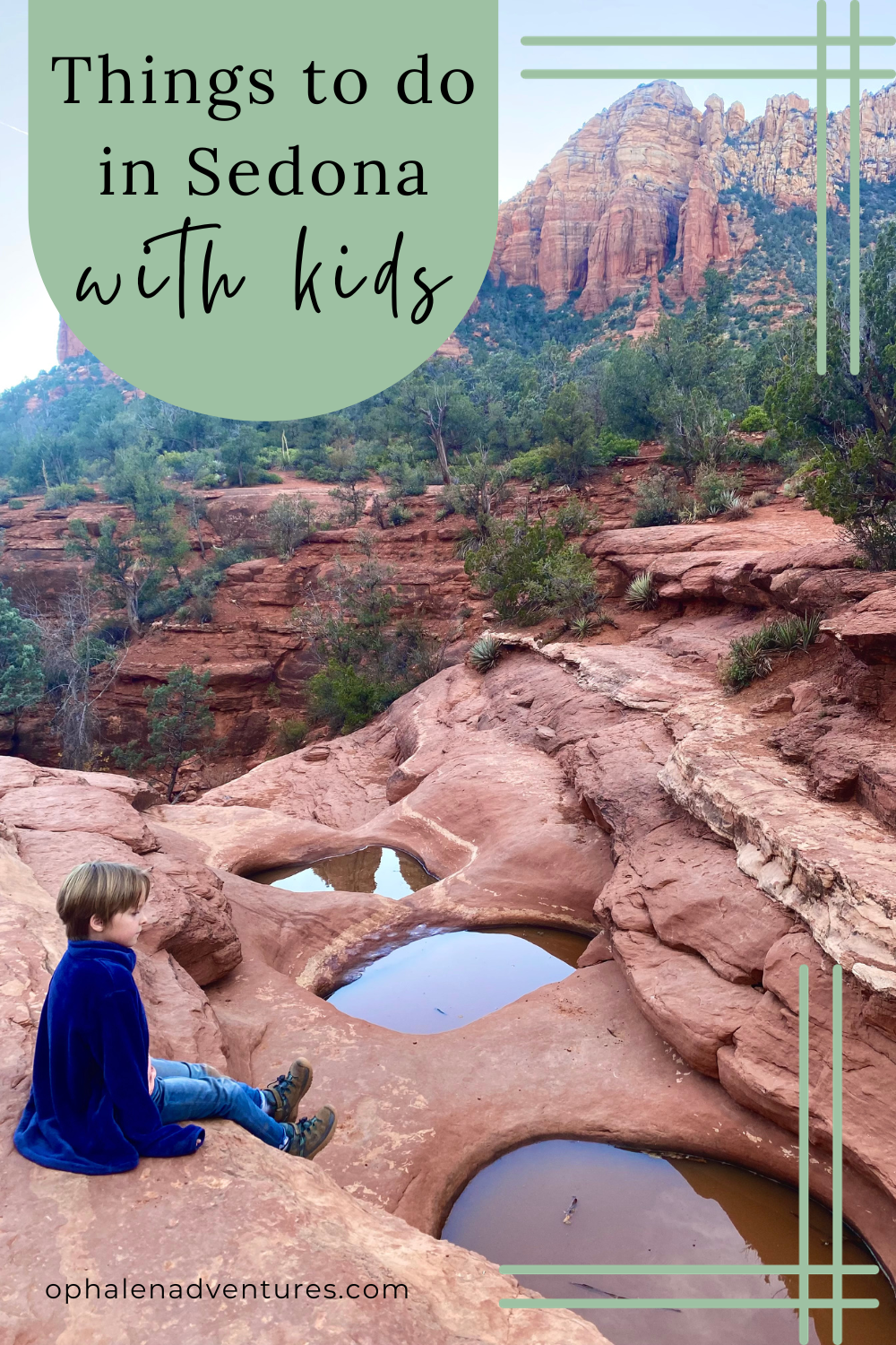 Sedona with kids, child looking out over Seven Sacred Pools in Sedona | O'Phalen Adventures