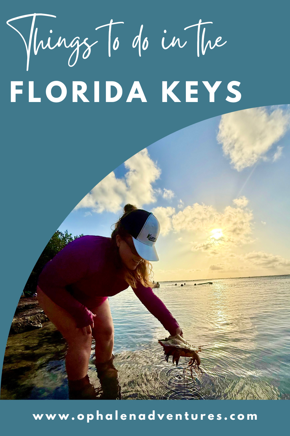 Things to do in Florida Keys, Kate shown pulling a hermit crab out of the ocean at sunset